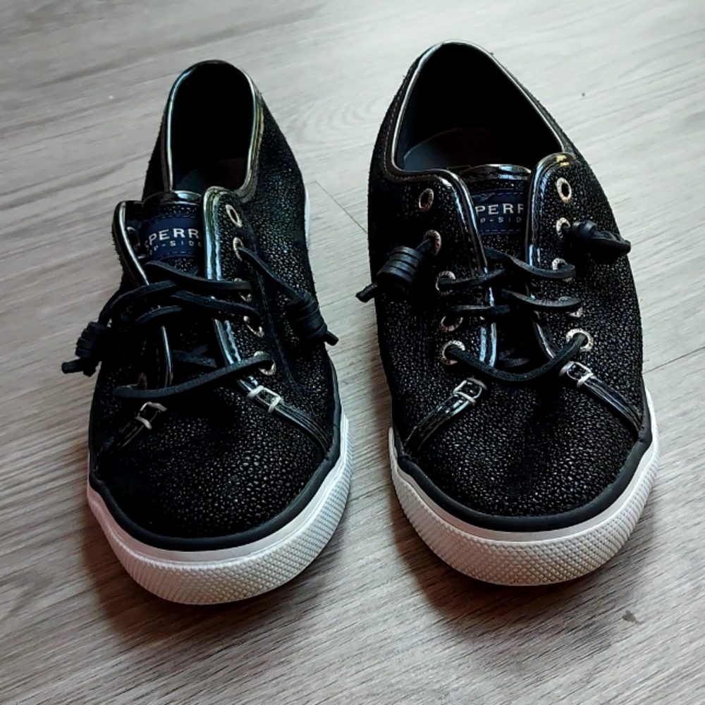 Sperry top-slider sz 8-1/2 black w/silver spare shoe